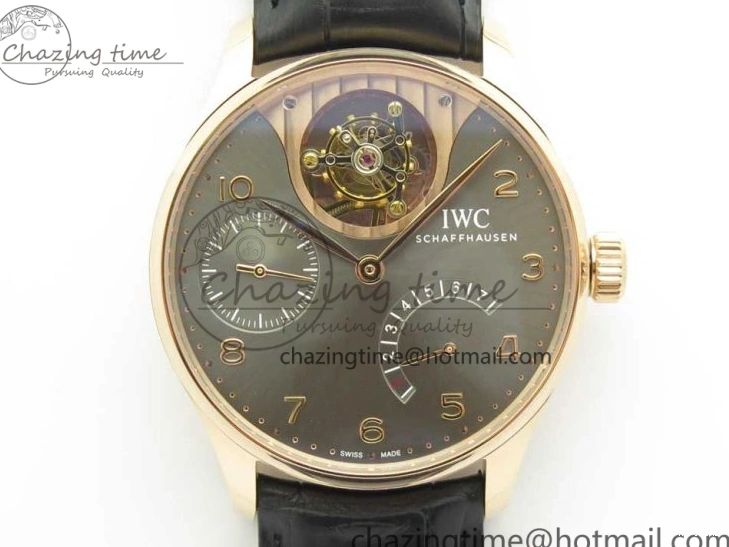 MIROTIME 0116 Portuguese Tourbillon IW5046 RG ZF Best Edition Gray Dial on Black Leather Strap SmoothTexture 7142